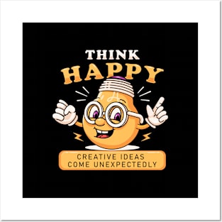 Think Happy, cartoon light mascot Posters and Art